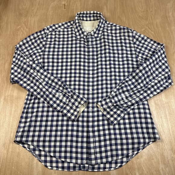 Rag & Bone Shirt Mens XL Blue White Check Long Sleeve Button Up - Picture 1 of 4